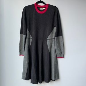 Eliza J Sweater Dress Colorblock Grey and Pink Skater Skirt Long Sleeves Large